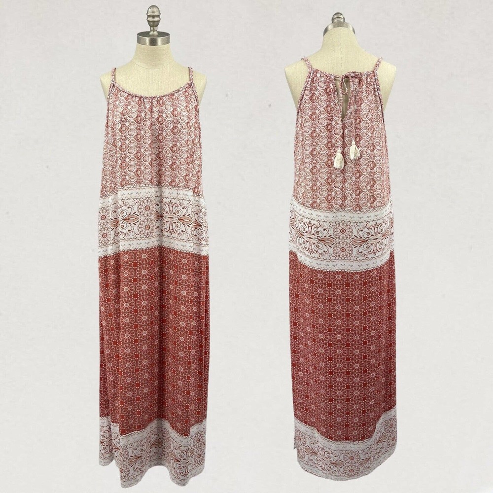 Knox Rose Boho Maxi Dress Medium Lightweight Flowy Braided Straps Scoop Neck